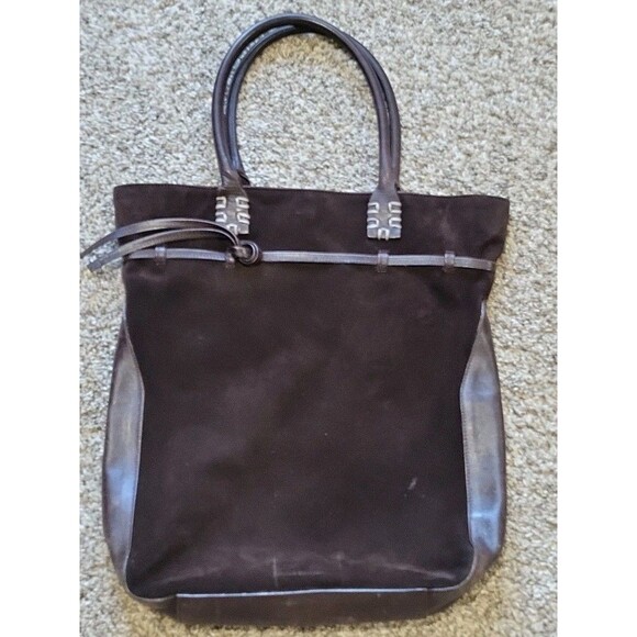 Vtg Press & Bastyan Italian Leather suede Dark Brown Tote Bag Large Rare EUC - Picture 8 of 16